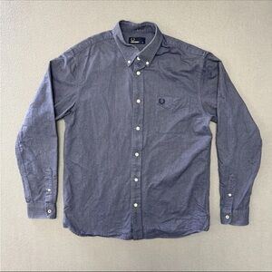 Fred Perry Shirt Men's Medium Button Up Long Sleeve Blue Preppy Cotton